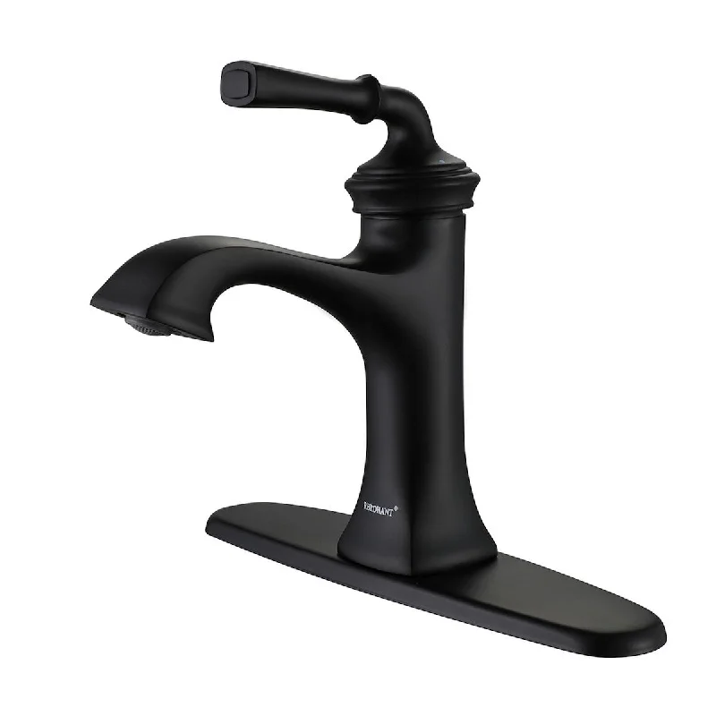 Matte Black Brass Single Hole Single-Handle Bathroom Faucet - 7'6" x 9'6"