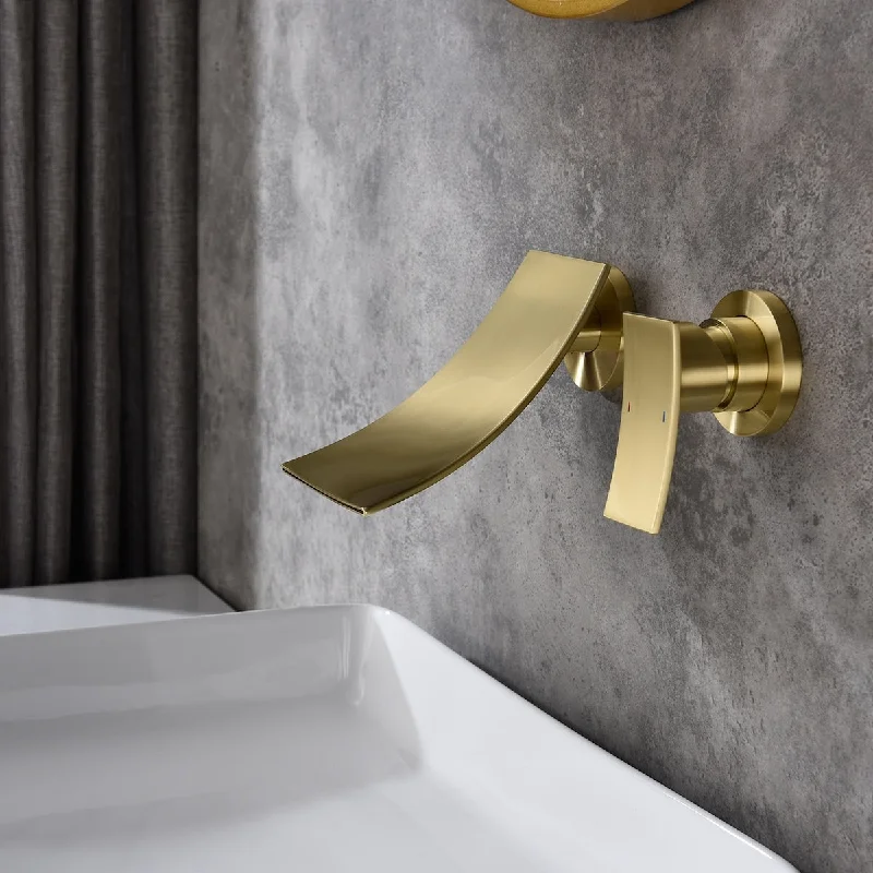 Stylish Wall-Mounted Waterfall Bathroom Faucet with Wide Arc Spout for Countertop Space Saving