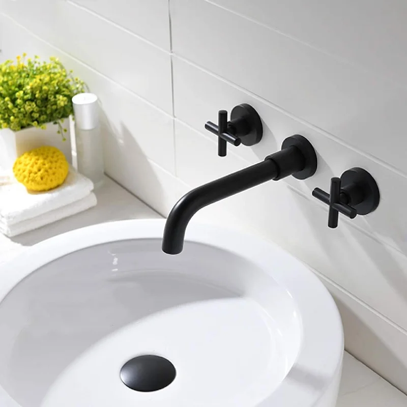 Wall-mounted two-handle bathroom sink faucet