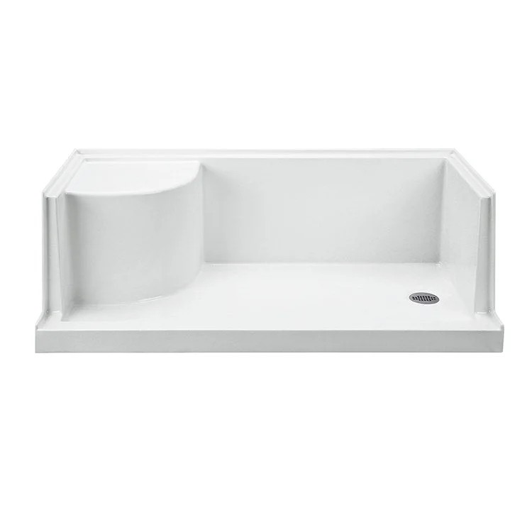 Shower Base Seated Single Threshold White 60 x 30 Inch Acrylic Left Hand Drain