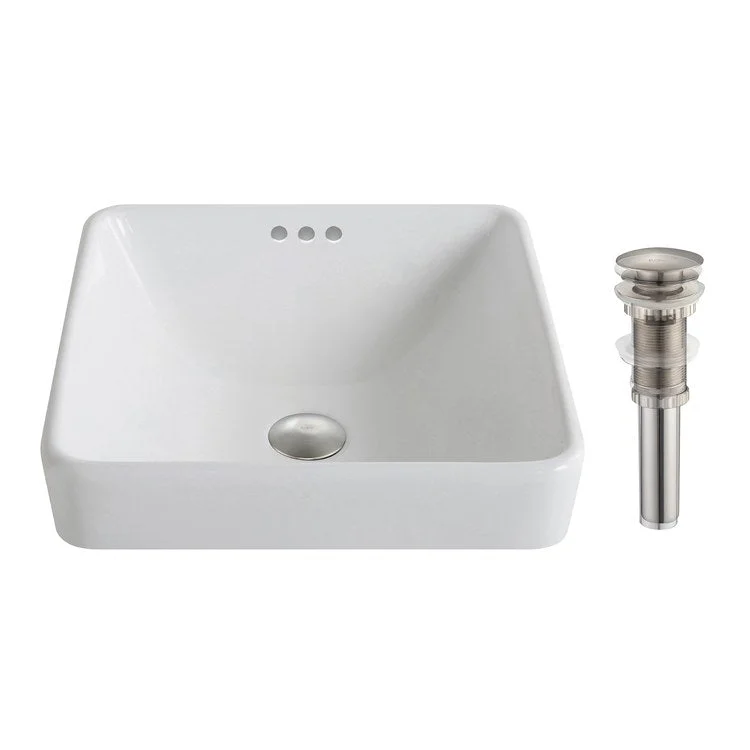 Elavo Series Square Ceramic Semi-Recessed Bathroom Sink with Pop-Up Drain and Overflow