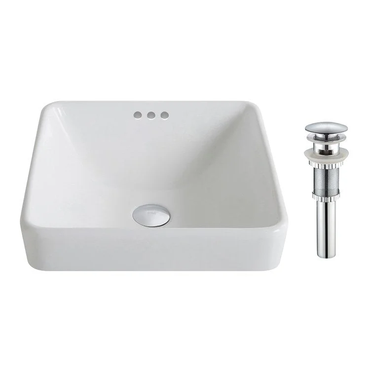 Elavo Series Square Ceramic Semi-Recessed Bathroom Sink with Pop-Up Drain and Overflow