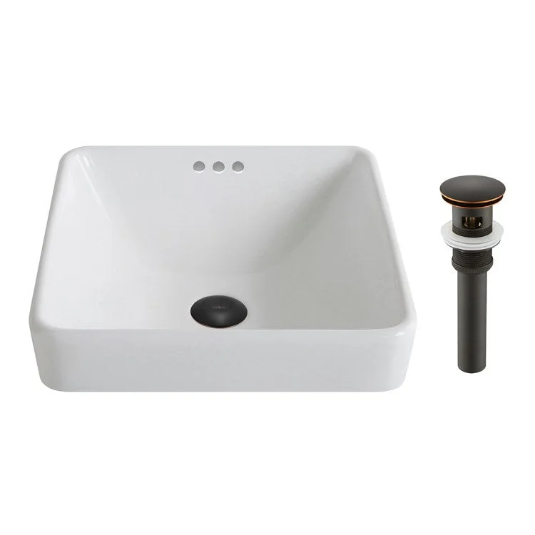 Elavo Series Square Ceramic Semi-Recessed Bathroom Sink with Pop-Up Drain and Overflow