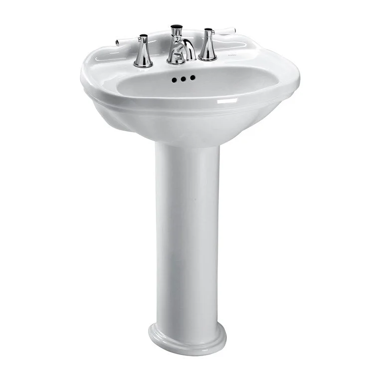 Pedestal Lavatory Whitney 25 x 19 Inch Centerset 4 Inch Spread Cotton Rear Overflow Round Front