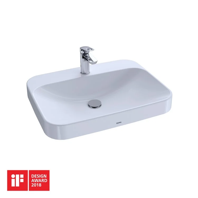 Lavatory Arvina 23-5/8 x 18-1/8 Inch Vessel with Inset Faucet Mount CeFiONtect Glaze Cotton Front Overflow ADA Rectangle